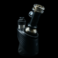 Shaggy Cropal Dry Peak Top #6, dark smoky glass top attached to a black textured electric dab rig base