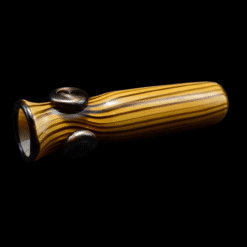 Shaggy Wood Grain Bat #12, amber wood-grain glass one-hitter bat with two black accent dots