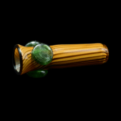 Shaggy Wood Grain Bat #3, amber wood-grain glass one-hitter bat with a green accent bead