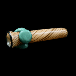 Shaggy Wood Grain Bat #7, amber wood-grain glass one-hitter bat with a teal accent bead