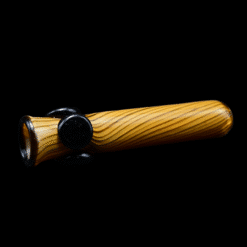 Shaggy Wood Grain Bat #9, amber wood-grain glass one-hitter bat with a black accent bead