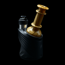 Shaggy Woodgrain Dry Peak Top #12, amber glass top attached to a black textured electric dab rig base