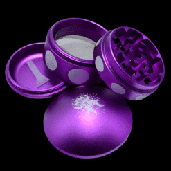 Shredder Grinder Mushroom Shape in purple, disassembled pieces shown
