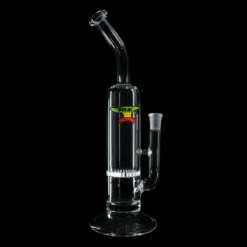 Solid Glassworks Bent Neck Honeycomb Tube bong in Rasta colors, front view