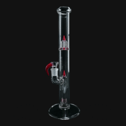Sovereignty 44x4 MA Fixed Stem 180 bong in Pink Slyme x Poppy, side view with red joint