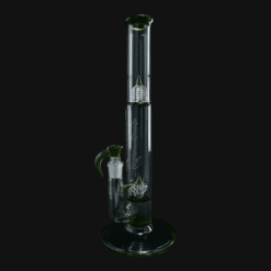 Sovereignty Bishop FA Imperial bong – Ghosted Jackpot, clear tube with green base accent, angled view