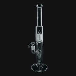 Sovereignty C Fixed bong with gridded tree percolator, clear glass, angled view