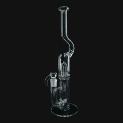 Sovereignty MGDNN bong with curved neck, clear glass, angled side view