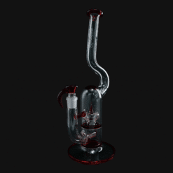 Sovereignty Natty 60D Double Stack bong – Pomegranate, curved neck with red accents, angled view