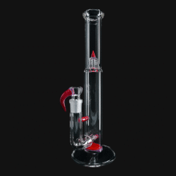 Sovereignty Shorty4 Pawn 3 Line bong – Pink Slyme x Poppy, side view with red accents