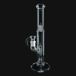 Sovereignty Shorty4 Pawn Fixed Stem 360 bong, clear glass with red accents, side view