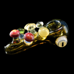Trippy Meat Mushroom Pipe in amber with red mushroom accents, front view