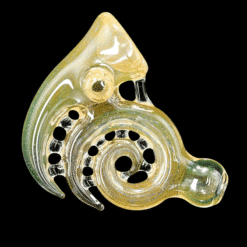 Trippy Meat Small French Horn #3 in cream and gold, side view of the spiral pipe
