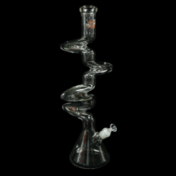 Zong Skinny Clear 4 Kink Beaker bong, side view of the zigzag neck