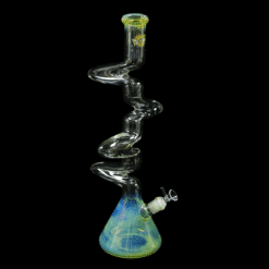 Zong Skinny Silver Fume 4 Kink Beaker bong, side view of the zigzag neck