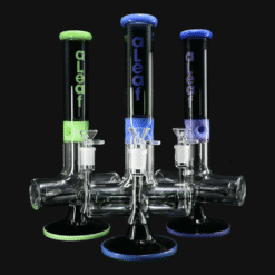 aLeaf The Shortie bongs shown together in blue, green and purple