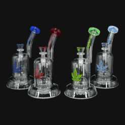 aLeaf Tree Perc Can bongs shown together in four colors, 8.5-inch