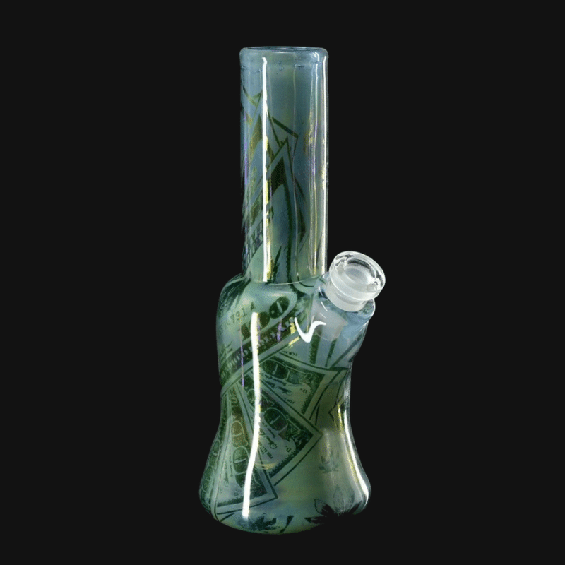 Bob Badtram clear beaker water pipe with a dollar bill pattern design