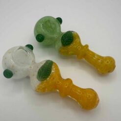 HP-526 4.5-inch hand pipe with leaf decoration, shown in amber glass, pair