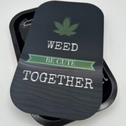 Weed Be Cute Together rolling tray with holographic lid, angled view