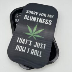 Sorry For My Bluntness rolling tray with holographic lid, angled view