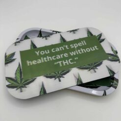 Healare rolling tray with holographic lid, angled view