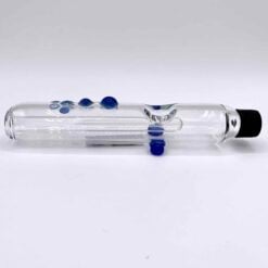 Kitchen Flask Pipe combo tool in clear glass with blue dot accents