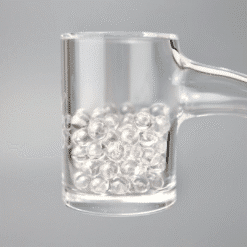 Ruby Pearl Co Clear Sapphire Pearl Set, glass mug filled with clear terp pearls