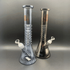 Illuminati Glass 15-inch beaker bong shown in two color options together