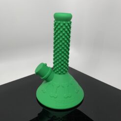 Puff Palz Beaker Buddy silicone chew toy in green, beaker shape