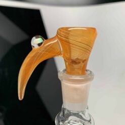 Kadabra Worked Slide Orange, amber worked glass bowl with opal accent, attached to a joint stand
