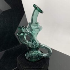 Happy Time Dual Klein Recycler in Atlantis teal, clear glass recycler rig, front view