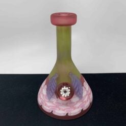 RL. Dots X Zombri Beaker in green and pink, front view with purple leaf accents