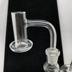 Evan Shore Quartz Slurpee dish, etched pattern, side view attached to a rig