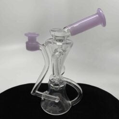 Kadabra Doughnut Recycler (Two Tone Purple), clear recycler dab rig with banger attached, front view