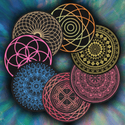 Mood Mats 12-inch Circle, six mandala-pattern mats shown together