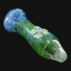 Lyric Small Fume Spoon #2, blue and green fumed glass spoon pipe with a flower design
