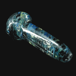 Westie Glass Wrap and Rake Clear Spoon in blue and fume swirl