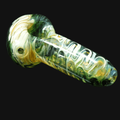 Westie Glass Wrap and Rake Clear Spoon in green and sand swirl