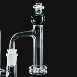 Westie Slurper Cap in Green Stardust, mounted on a clear banger