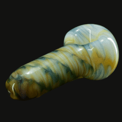 Westie Wrap with White Pipe, tan blue and white swirl glass pipe