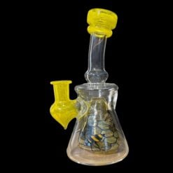 Windstar Jammer Bees bong with yellow mouthpiece and colorful mosaic base