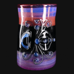 Lyric Cup glass piece with eye and filigree design in purple and black