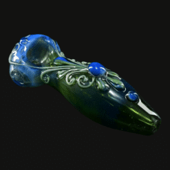 Lyric Medium Ornate spoon pipe in Blueberry Field teal glass, 4-inch