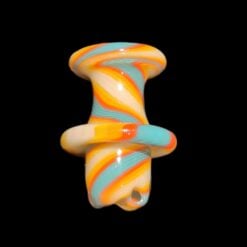 710Studio spinner carb cap in orange and teal glass with linework detailing