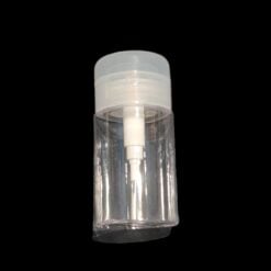 Alcohol pump bottle in clear plastic, front view