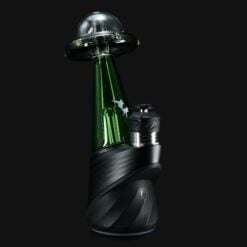 Hemper Puffco Peak Top attachment styled like a UFO, green and black