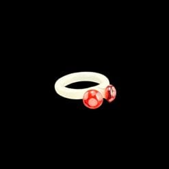 Marni Double Shroom heady glass ring in white with two red mushroom accents