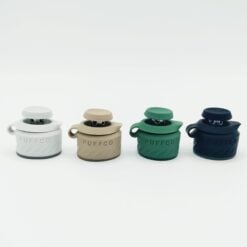 Puffco Pro joystick caps in tan, black, green and navy shown together