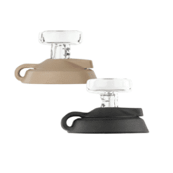 Puffco Proxy ball caps and tethers in tan and black shown together
